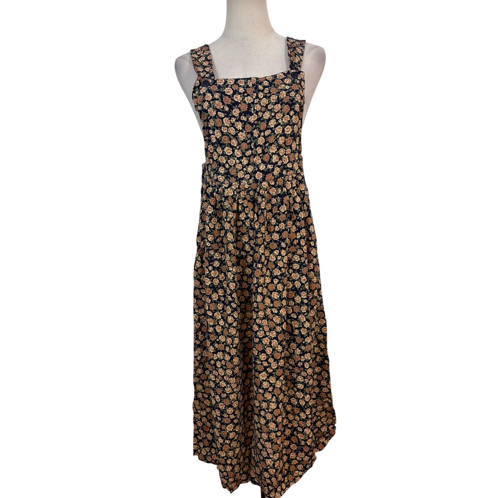 vtg 90s Jumper midi Dress S Ditsy Floral soft grunge cottagecore Boho overall